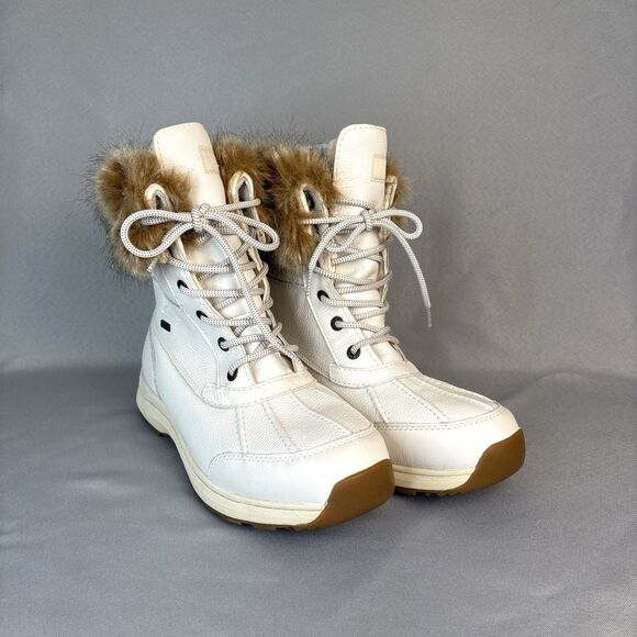 New Womens UGG Snow Boot Adirondack III White Leather Laced Up Fur Cuff $250 10 - Picture 14 of 16